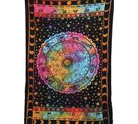 Original Kikan Tie Dye Mandala Tapestries Home Decor Wall Hanging Tapestry Indian Hippie Elephant, yin yang, Dream catcher, Wolf Bohemian Boho Multicolour Cloth Wall Art 140 x 200 cms (Multi Zodiac)