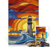 Original Lighthouse Against The Waves at Sunset 1000 Piece Jigsaw Puzzles for Teenagers Jigsaw Logic Ability Toy Soft Relax Accurate Cut Cherished Gift (50x75cm)