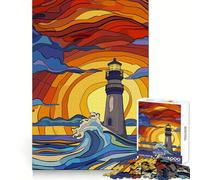 Original Lighthouse Against The Waves at Sunset 1000 Piece Jigsaw Puzzles for Teenagers Jigsaw Logic Ability Toy Soft Relax Accurate Cut Cherished Gift (50x75cm)