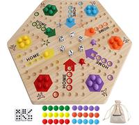 Original Marble Game Wahoo Board Game Double Sided Painted Wooden Fast Track Board Game for 6 and 4 Players 6 Colors 24 Marbles 6 Dice for Family Friends (Large)