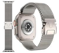 Original Milanese Bracelet Compatible with Apple Watch 49 mm 46 mm 45 mm 44 mm, Men's Women's Parachute Buckle Stainless Steel Metal Strap for iWatch Ultra 2/Ultra, SE, Series 10/9/8/7/6/5/4