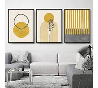 Original Minimalist Wall Art Abstract Canvas Painting Posters Prints Wall Picture Mustard & Gray Wall Art Print for Living Room Decor 40x60cmx3 Unframed