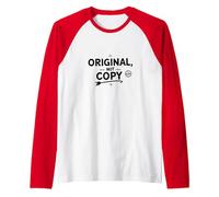 Original, Not Copy: Stand Out Authenticity Statement Raglan Baseball Tee, Men, Red/White, M