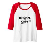 Original, Not Copy: Stand Out Authenticity Statement Raglan Baseball Tee, Women, Red/White, XL