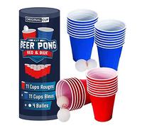 Original Official Beer Pong Kit | Set of Cups + Beer Pong Balls | Premium Quality | 22 Cups (11 Red & 11 Blue) | 4 Balls | Reusable | Drinking Game | Party & Aperitif Game | OriginalCup®