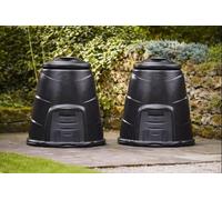 Original Organics 2 Pack 330L Black Recycled Plastic Garden Composter Bins - Front Hatch & Windproof Lid