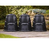 Original Organics 3 Pack 220L Black Recycled Plastic Garden Composter Bins With Front Hatch & Windproof Lid