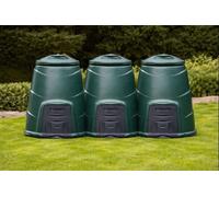 Original Organics 3 Pack 220L Green Recycled Plastic Garden Composter Bins With Front Hatch & Windproof Lid