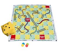 Original Organics Giant Snakes & Ladders Outdoor Garden Game - 2m x 2m Mat with Oversize Inflatable Dice, 4 Foam Counters & Pegs - Family Board Game for Kids & Adults
