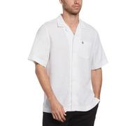 Original Penguin Mens Bright White Short Sleeve Camp Linen Ecovero Shirt
