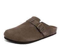 Original Penguin Men's Leather Suede Clogs with Adjustable Buckle Strap and Cork Footbed Comfort Mules, Dark Taupe, 5 UK