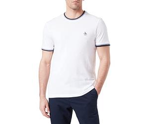 ORIGINAL PENGUIN Men's Sticker Pete Ringer Tee T Shirt, Bright White, XL UK