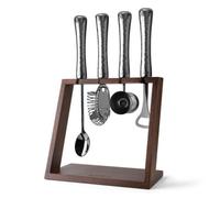 Original Products Final Touch 4 Piece Hammered Bar Tool Set With Wood Stand - Black Chrome Metal Handles