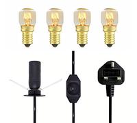 Original Salt Lamp Replacement Cord with Black Dimmer Switch - UK CE Certified Plug - Premium Quality with 1.5m Cable & 4 Free 15W Bulbs - Adjustable Brightness for Himalayan Salt Lamps
