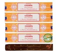 Original Satya Champa Incense Sticks | with M&J incense sticks holder | x4 pack | for Aromatherapy, Spa, Yoga, Weddings, Meditation, Healing, Positivity and Relaxation