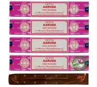 Original Satya Nag Champa Aaruda Incense Sticks | with M&J incense sticks holder | x4 pack | for Aromatherapy, Spa, Yoga, Weddings, Meditation, Healing, Positivity and Relaxation