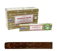 Original Satya Nag Champa Arabian Musk Incense Sticks | with M&J incense sticks holder | Full Box | for Aromatherapy, Spa, Yoga, Weddings, Meditation, Healing, Positivity and Relaxation