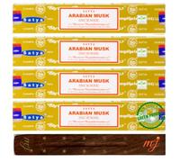 Original Satya Nag Champa Arabian Musk Incense Sticks | with M&J incense sticks holder | x4 pack | for Aromatherapy, Spa, Yoga, Weddings, Meditation, Healing, Positivity and Relaxation