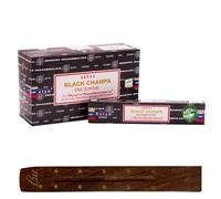 Original Satya Nag Champa Black Champa Incense Sticks | with M&J incense sticks holder | Full Box | for Aromatherapy, Spa, Yoga, Weddings, Meditation, Healing, Positivity and Relaxation