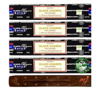Original Satya Nag Champa Black Champa Incense Sticks | with M&J incense sticks holder | x4 pack | for Aromatherapy, Spa, Yoga, Weddings, Meditation, Healing, Positivity and Relaxation