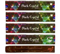 Original Satya Nag Champa Black Crystal Incense Sticks | with M&J incense sticks holder | x4 pack | for Aromatherapy, Spa, Yoga, Weddings, Meditation, Healing, Positivity and Relaxation
