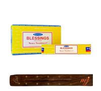Original Satya Nag Champa Blessings Incense Sticks | with M&J incense sticks holder | Full Box | for Aromatherapy, Spa, Yoga, Weddings, Meditation, Healing, Positivity and Relaxation
