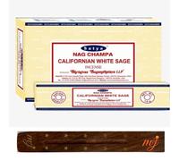 Original Satya Nag Champa Californian White Sage Incense Sticks | with M&J incense sticks holder | Full Box | for Aromatherapy, Spa, Yoga, Weddings, Meditation, Healing, Positivity and Relaxation