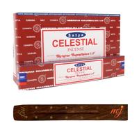 Original Satya Nag Champa Celestial Incense Sticks | with M&J incense sticks holder | Full Box | for Aromatherapy, Spa, Yoga, Weddings, Meditation, Healing, Positivity and Relaxation