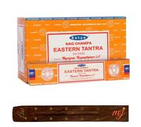 Original Satya Nag Champa Eastern Tantra Incense Sticks | with M&J incense sticks holder | Full Box | for Aromatherapy, Spa, Yoga, Weddings, Meditation, Healing, Positivity and Relaxation