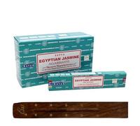 Original Satya Nag Champa Egyptian Jasmine Incense Sticks | with M&J incense sticks holder | Full Box | for Aromatherapy, Spa, Yoga, Weddings, Meditation, Healing, Positivity and Relaxation