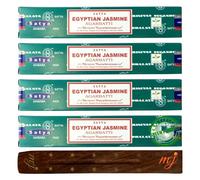 Original Satya Nag Champa Egyptian Jasmine Incense Sticks | with M&J incense sticks holder | x4 pack | for Aromatherapy, Spa, Yoga, Weddings, Meditation, Healing, Positivity and Relaxation