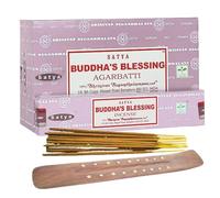 Original Satya Nag Champa Incense Sticks Full Box 12pack for Aromatherapy, Spa, Yoga, Meditation, Healing, Positivity and Relaxation Free Incense Holder (Buddha'S Blassing)
