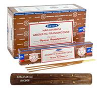 Original Satya Nag Champa Incense Sticks Full Box 12pack for Aromatherapy, Spa, Yoga, Meditation, Healing, Positivity and Relaxation Free Incense Holder (Aromatic Frankincense)