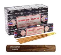 Original Satya Nag Champa Incense Sticks Full Box 12pack for Aromatherapy, Spa, Yoga, Meditation, Healing, Positivity and Relaxation Free Incense Holder (Midnight Bloom)