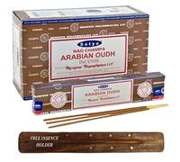 Original Satya Nag Champa Incense Sticks Full Box 12pack for Aromatherapy, Spa, Yoga, Meditation, Healing, Positivity and Relaxation Free Incense Holder (Arabian Oudh)