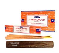 Original Satya Nag Champa Incense Sticks Full Box 12pack for Aromatherapy, Spa, Yoga, Meditation, Healing, Positivity and Relaxation Free Incense Holder (Sandalwood)
