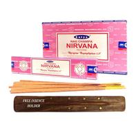 Original Satya Nag Champa Incense Sticks Full Box 12pack for Aromatherapy, Spa, Yoga, Meditation, Healing, Positivity and Relaxation Free Incense Holder (Nirvana)
