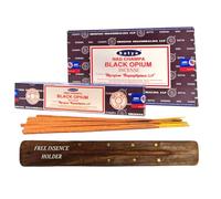 Original Satya Nag Champa Incense Sticks incense sticks holder Full Box 12pack for Aromatherapy, Spa, Yoga, Meditation, Healing, Positivity and Relaxation Free Incense Holder (Black Opium)