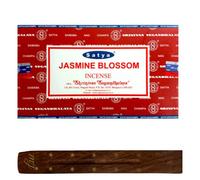 Original Satya Nag Champa Jasmine Blossom Incense Sticks | with M&J incense sticks holder | Full Box | for Aromatherapy, Spa, Yoga, Weddings, Meditation, Healing, Positivity and Relaxation