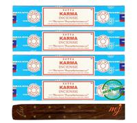 Original Satya Nag Champa Karma Incense Sticks | with M&J incense sticks holder | x4 pack | for Aromatherapy, Spa, Yoga, Weddings, Meditation, Healing, Positivity and Relaxation