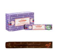 Original Satya Nag Champa Lavender Incense Sticks | with M&J incense sticks holder | Full Box | for Aromatherapy, Spa, Yoga, Weddings, Meditation, Healing, Positivity and Relaxation
