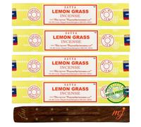 Original Satya Nag Champa Lemon Grass Incense Sticks | with M&J incense sticks holder | x4 pack | for Aromatherapy, Spa, Yoga, Weddings, Meditation, Healing, Positivity and Relaxation