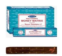 Original Satya Nag Champa Money Matrix Incense Sticks | with M&J incense sticks holder | Full Box | for Aromatherapy, Spa, Yoga, Weddings, Meditation, Healing, Positivity and Relaxation