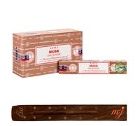 Original Satya Nag Champa Musk Incense Sticks | with M&J incense sticks holder | Full Box | for Aromatherapy, Spa, Yoga, Weddings, Meditation, Healing, Positivity and Relaxation