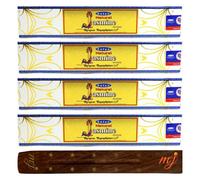 Original Satya Nag Champa Natural Jasmine Incense Sticks | with M&J incense sticks holder | x4 pack | for Aromatherapy, Spa, Yoga, Weddings, Meditation, Healing, Positivity and Relaxation