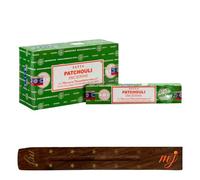 Original Satya Nag Champa Patchouli Incense Sticks | with M&J incense sticks holder | Full Box | for Aromatherapy, Spa, Yoga, Weddings, Meditation, Healing, Positivity and Relaxation