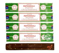 Original Satya Nag Champa Patchouli Incense Sticks | with M&J incense sticks holder | x4 pack | for Aromatherapy, Spa, Yoga, Weddings, Meditation, Healing, Positivity and Relaxation