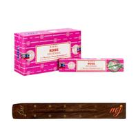 Original Satya Nag Champa Rose Incense Sticks | with M&J incense sticks holder | Full Box | for Aromatherapy, Spa, Yoga, Weddings, Meditation, Healing, Positivity and Relaxation