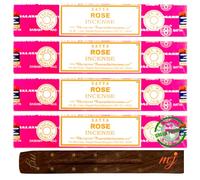 Original Satya Nag Champa Rose Incense Sticks | with M&J incense sticks holder | x4 pack | for Aromatherapy, Spa, Yoga, Weddings, Meditation, Healing, Positivity and Relaxation