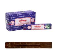 Original Satya Nag Champa Rosemary Incense Sticks | with M&J incense sticks holder | Full Box | for Aromatherapy, Spa, Yoga, Weddings, Meditation, Healing, Positivity and Relaxation